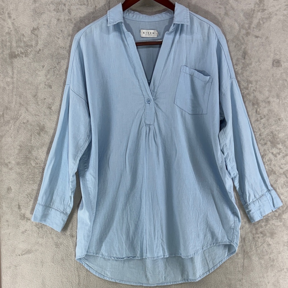 Risen Los Angeles Light Blue Linen Blend Oversized Popover Tunic Size S